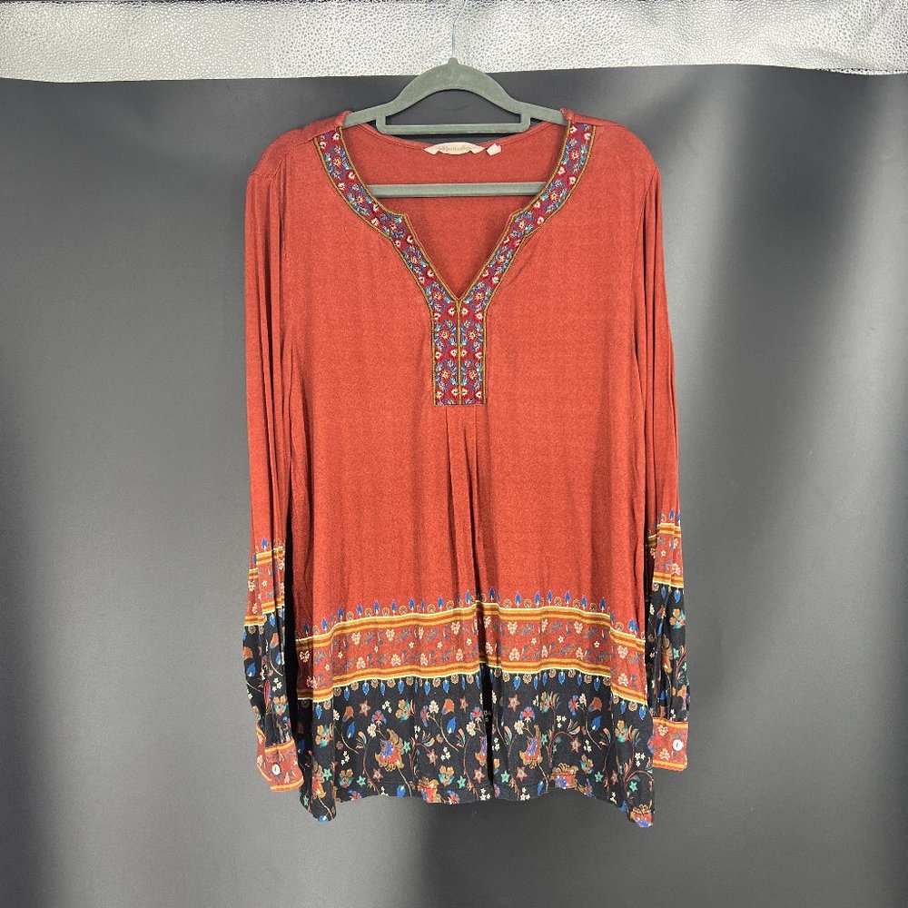 Soft Surroundings Orange and Red Long Sleeve Relaxed Blouse